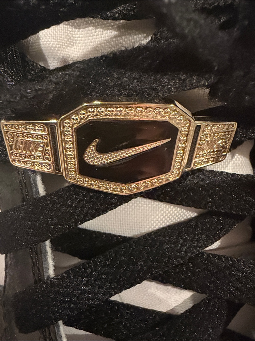 Nike Black and Gold Crystal Swoosh Shoe Accessory